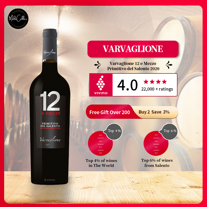Varvaglione 12 e Mezzo Primitivo del Salento 2020 750ml 12.5%·Southern Italy Puglia·Primitivo·Red Wine